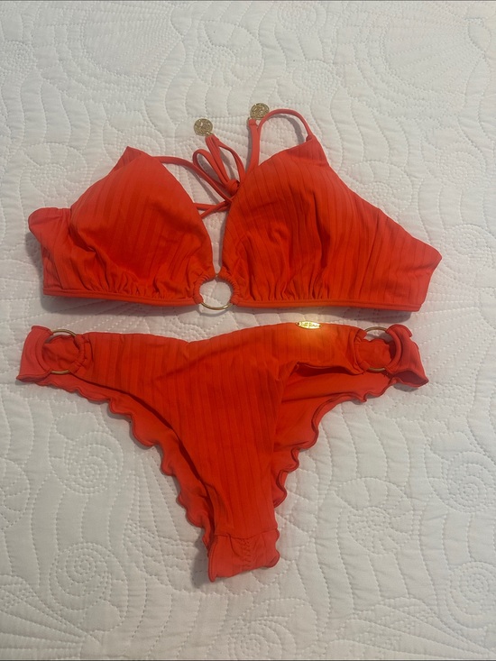 Luli Fama Other - Red Orange Ring-Detail Bikini Set
